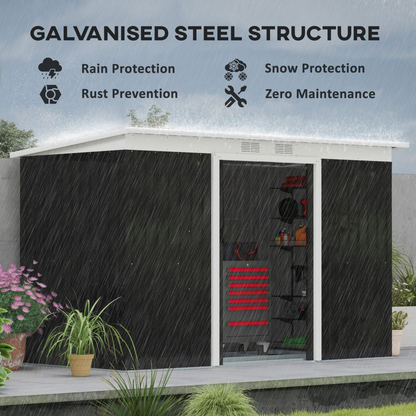 9 x 4ft Metal Garden Storage Shed Grey