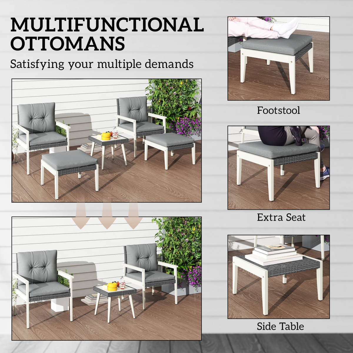 Outsunny 5 Pieces Rattan Patio set with Acacia Wood Top Coffee Table