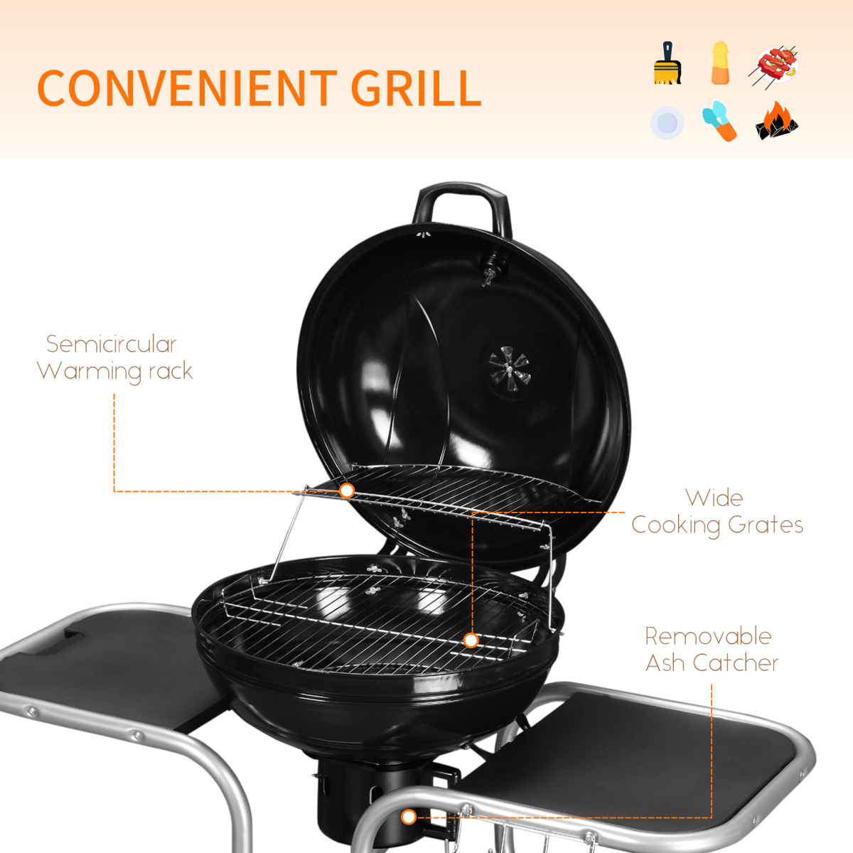 Garden Charcoal Trolley Barbecue Gril lW/Wheels-Black
