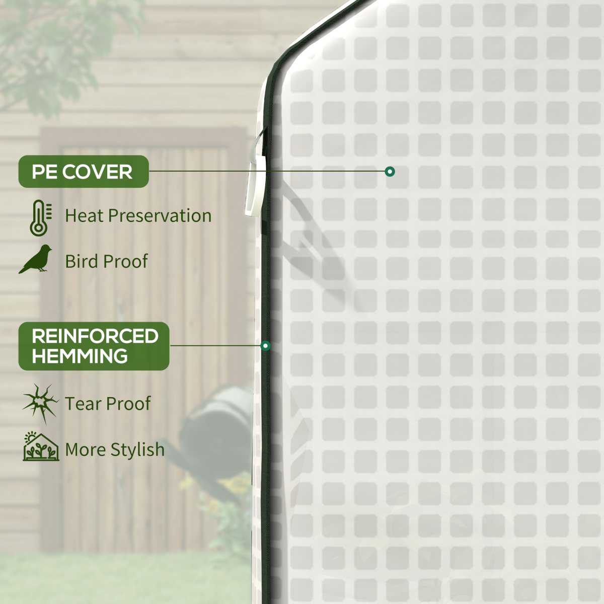 PE Greenhouse Cover Replacement with Door and Mesh Windows, White