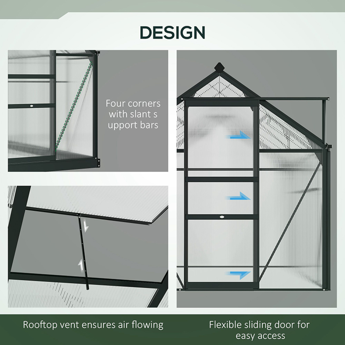 Polycarbonate Walk-In Garden Greenhouse Aluminium Frame w/ Slide Door 6 x 6ft
