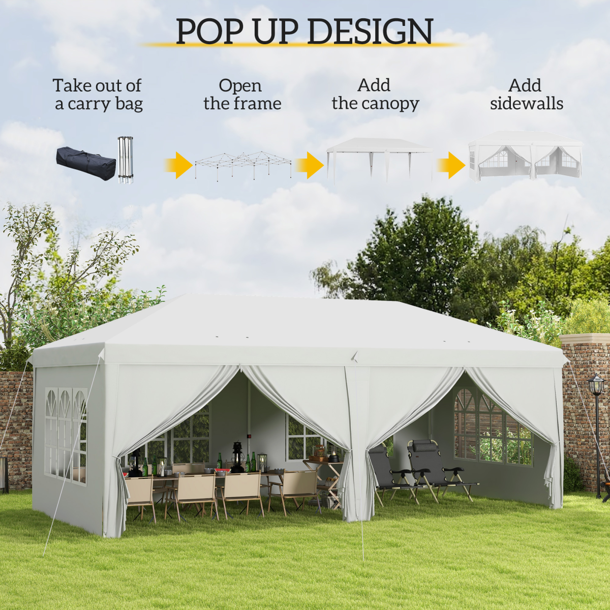 3 x 6m Pop Up Gazebo Height Adjustable Party Tent w/ Storage Bag Black