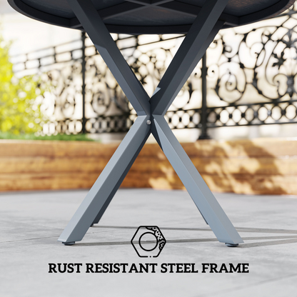 Garden Table with Steel Frame, Wood Effect Top, for Balcony, Deck