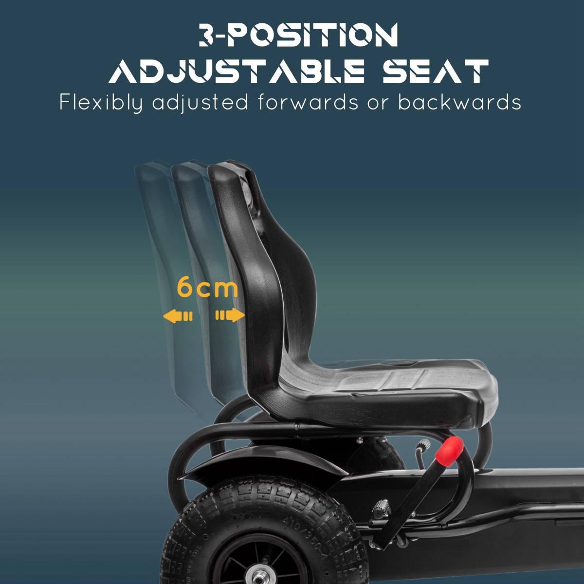 Children Pedal Go Kart w/ Adjustable Seat, Inflatable Tyres - Black