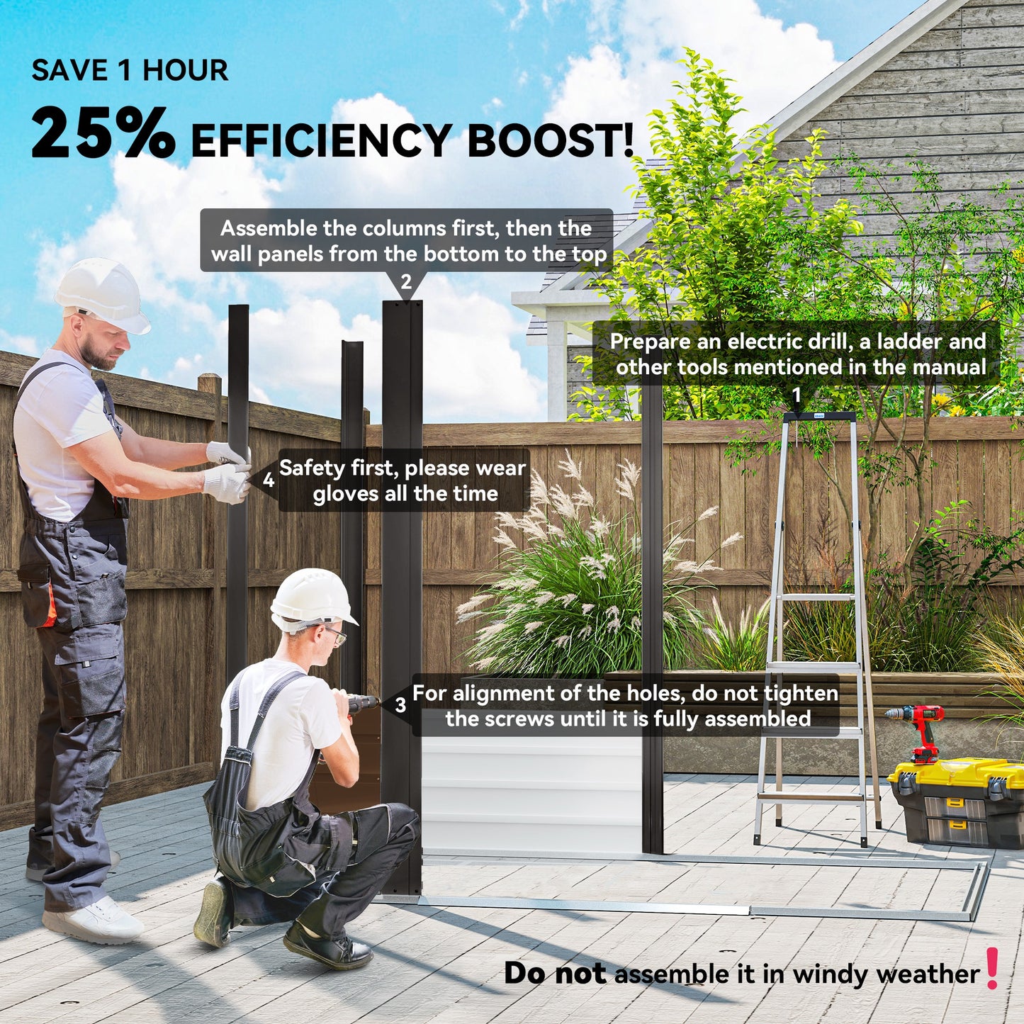 6.2 x 4.3ft Garden Metal Shed with Vent for Garden, Patio, Oak