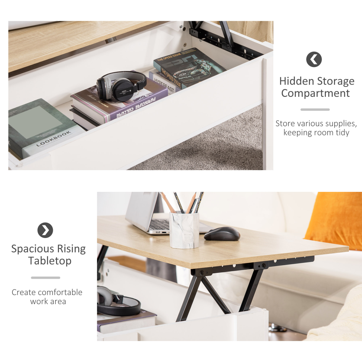 Lift Top Coffee Table w/Storage Compartment, Living Room Center Table