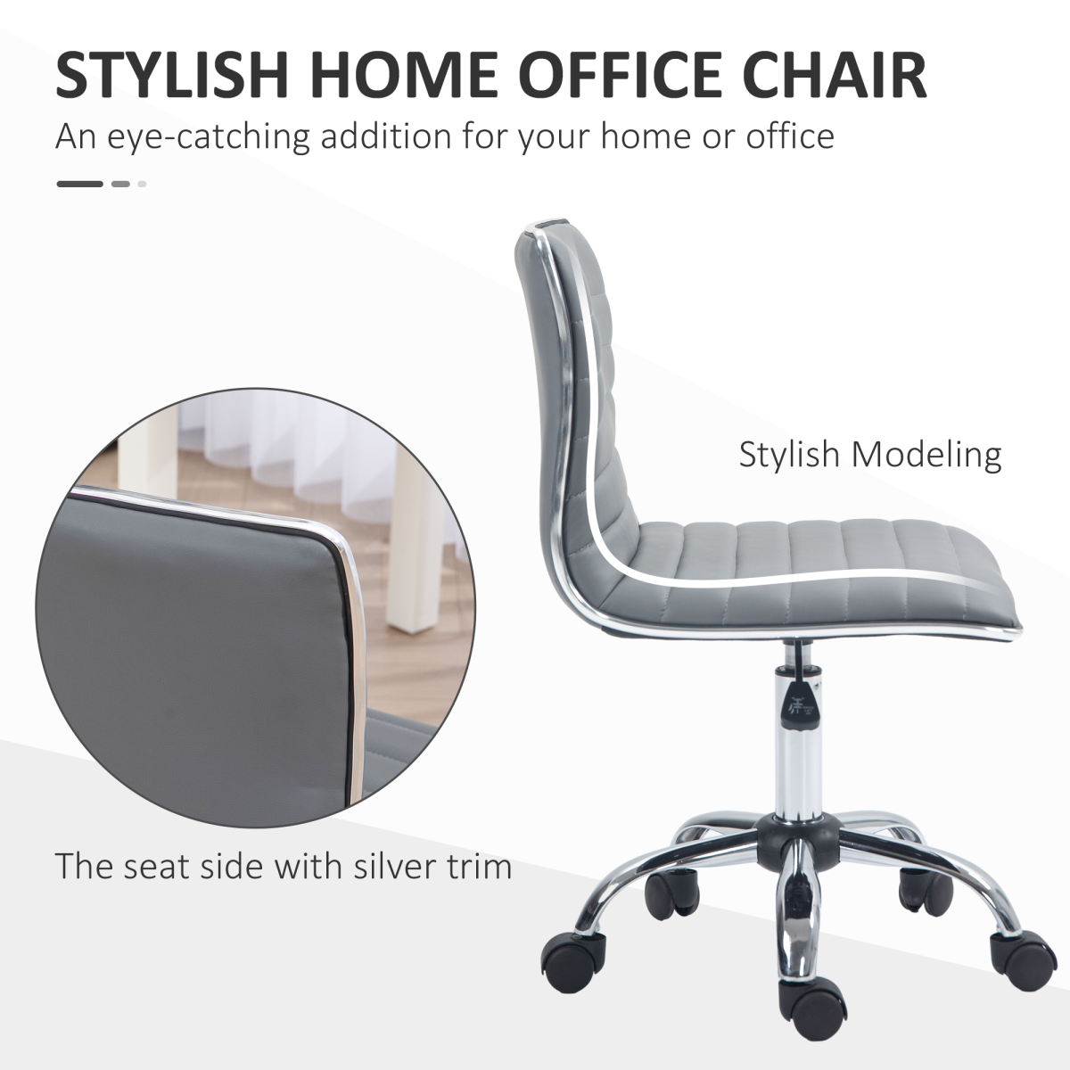 Armless Mid-Back Adjustable Office Chair with 360 Swivel Light Grey
