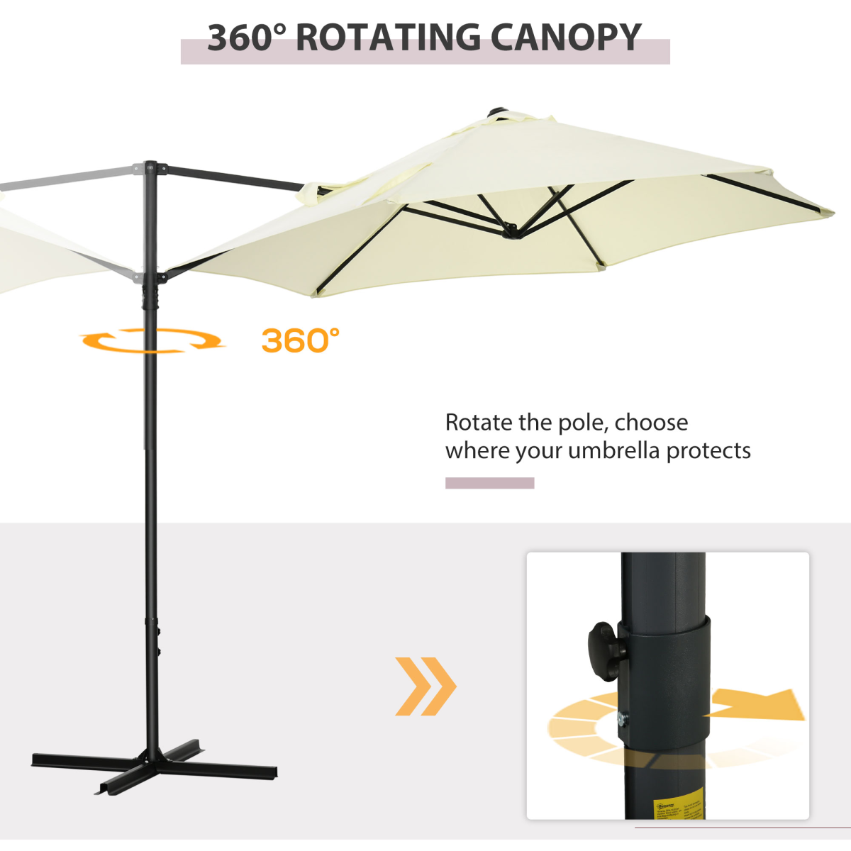 2.5M Garden Cantilever Parasol W/ 360 Rotation and Cross Base, Beige
