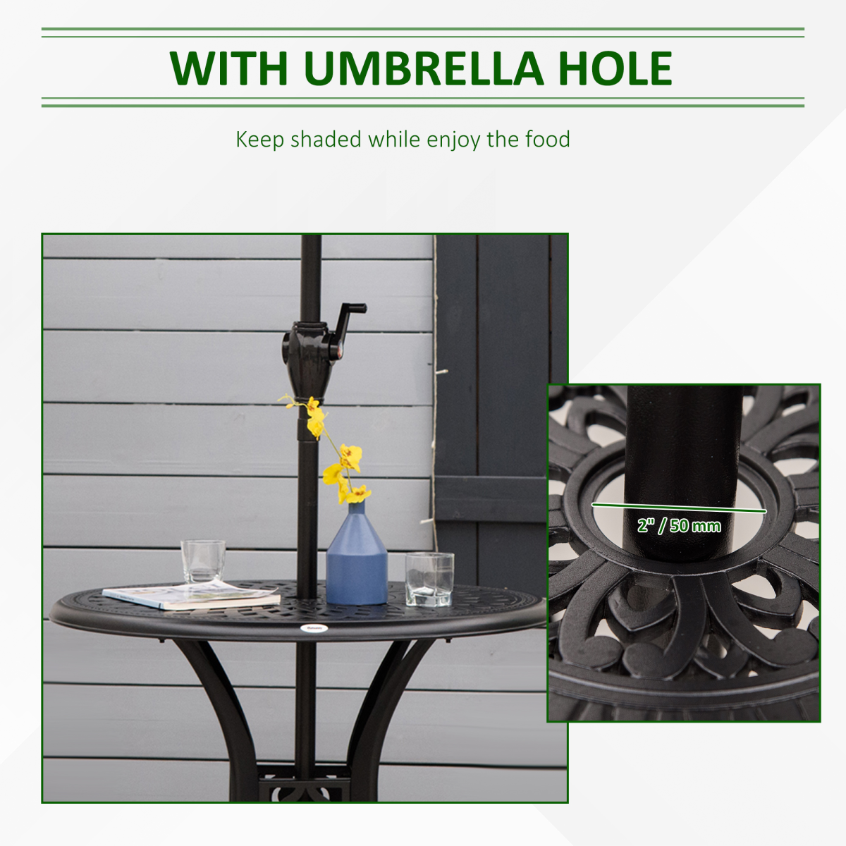 Round Garden Dining Table with Parasol Hole Cast Aluminium Black 78cm