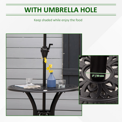 Round Garden Dining Table with Parasol Hole Cast Aluminium Black 78cm