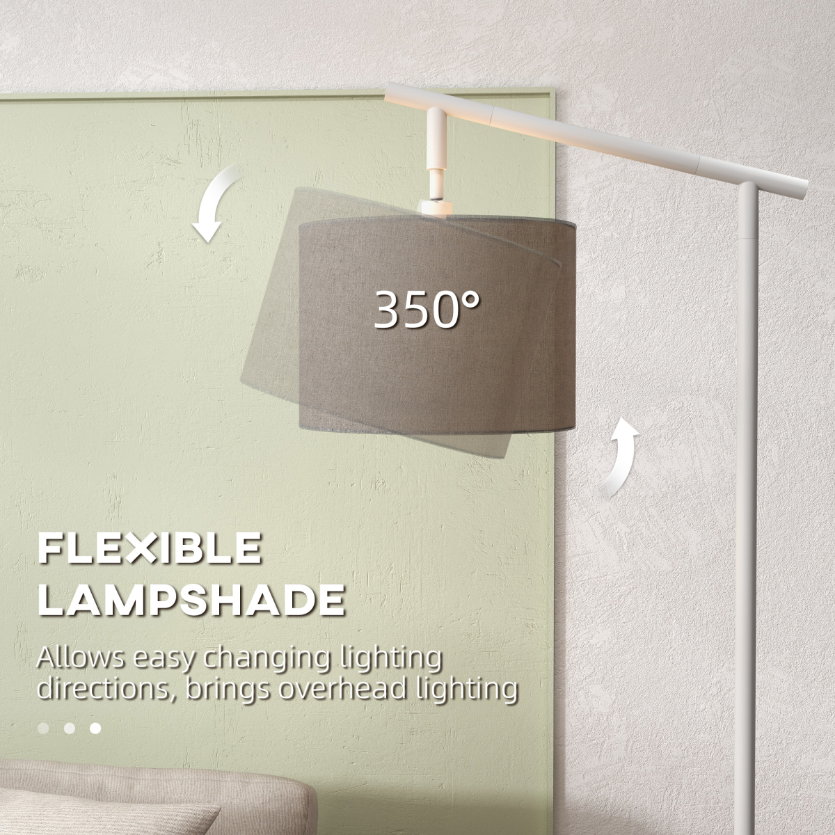 Floor Lamp with 350 Rotating Lampshade, LED Bulb Included, Grey