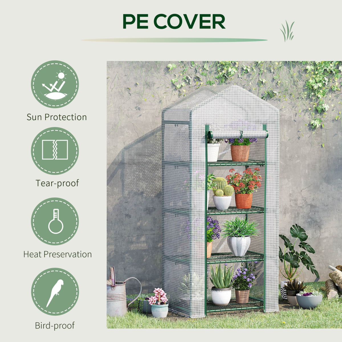 Mini Greenhouse, Portable with Steel Frame, PE Cover, 160x69x50cm