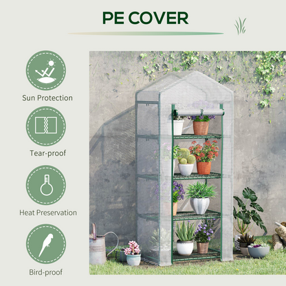 Mini Greenhouse, Portable with Steel Frame, PE Cover, 160x69x50cm