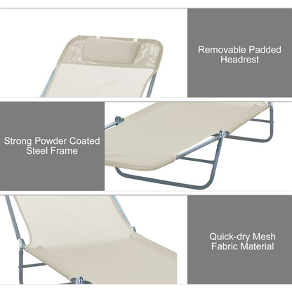 Adjustable Sun Bed Garden Lounger Recliner Relaxing Camping Beige