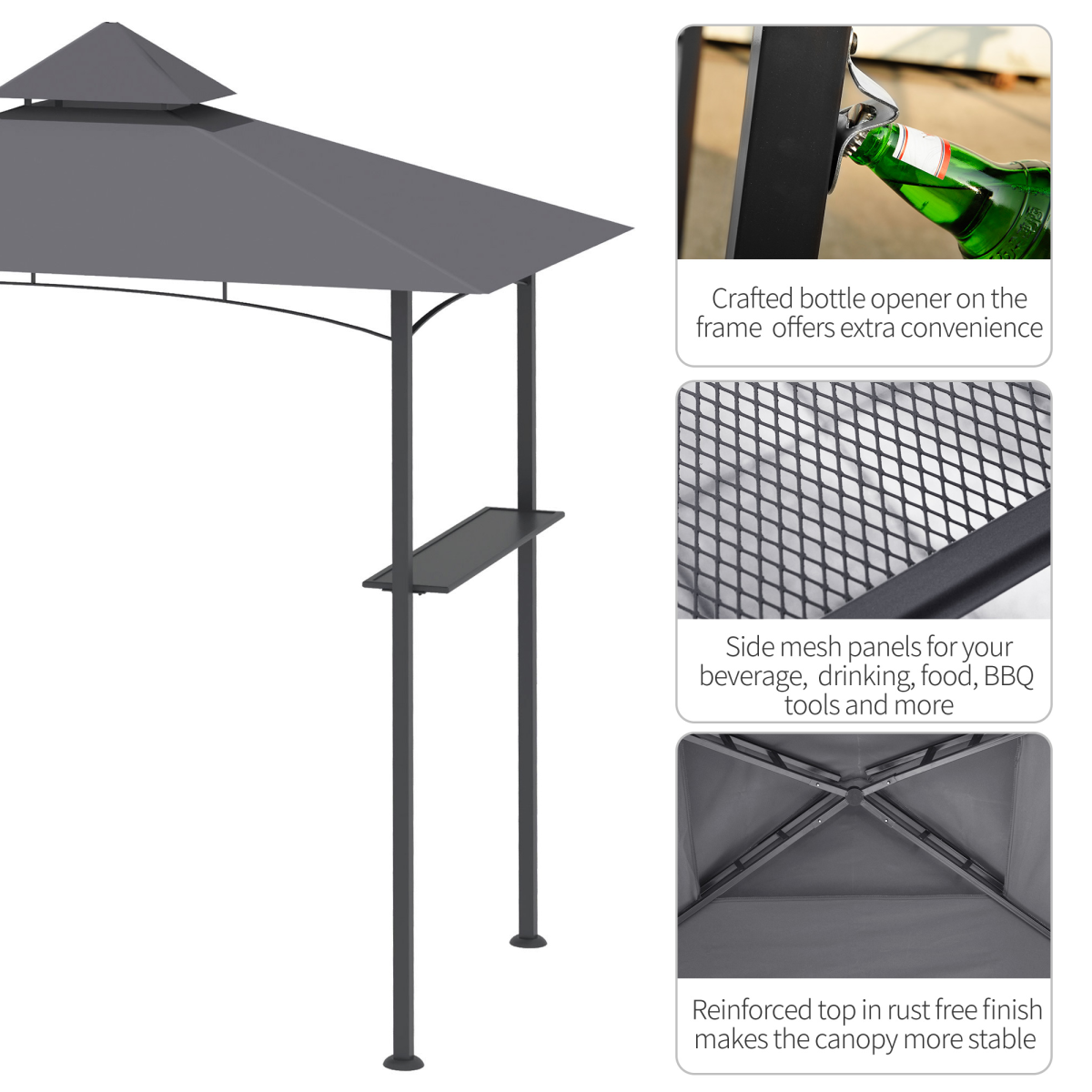 Double-Tier BBQ Gazebo Grill Canopy Barbecue Grey 2.5M 8ft