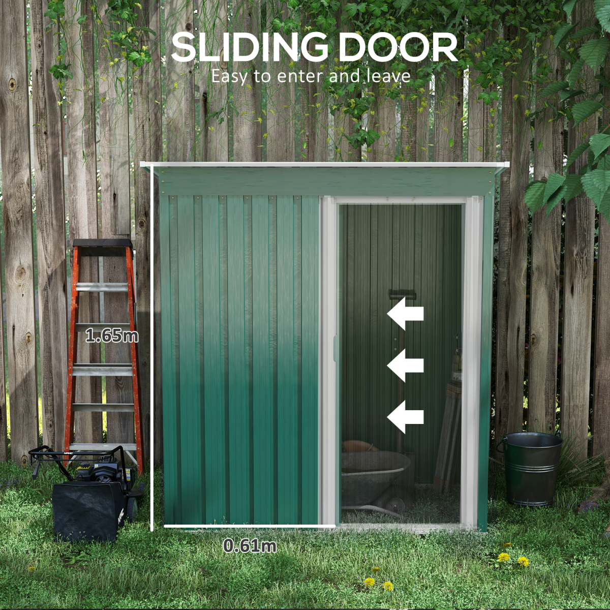 Garden Storage Shed Sliding Door Sloped Roof Tool Green 5 x 3ft