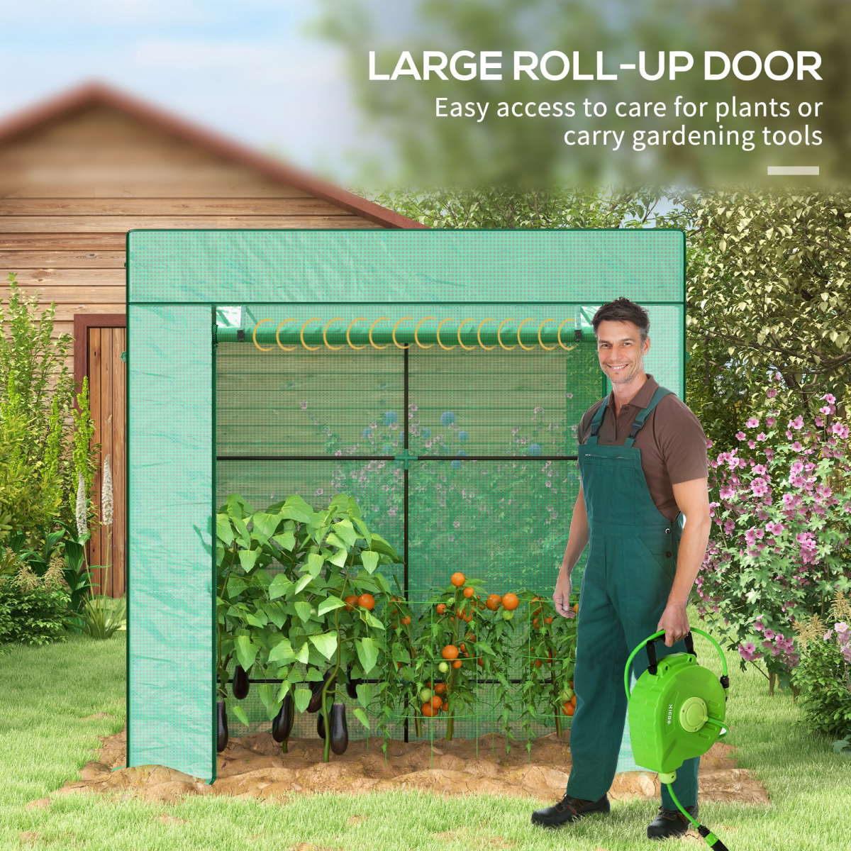 Walk-in Garden Green House with Large Roll-up Door and 2 Mesh Windows
