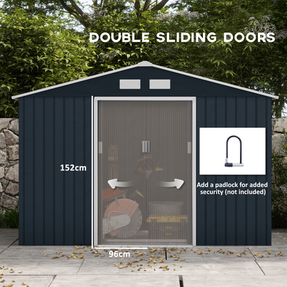 9 x 6 ft Dark Grey Metal Garden Storage Shed