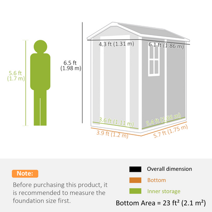 6 x 4ft Plastic Garden Storage Shed Grey