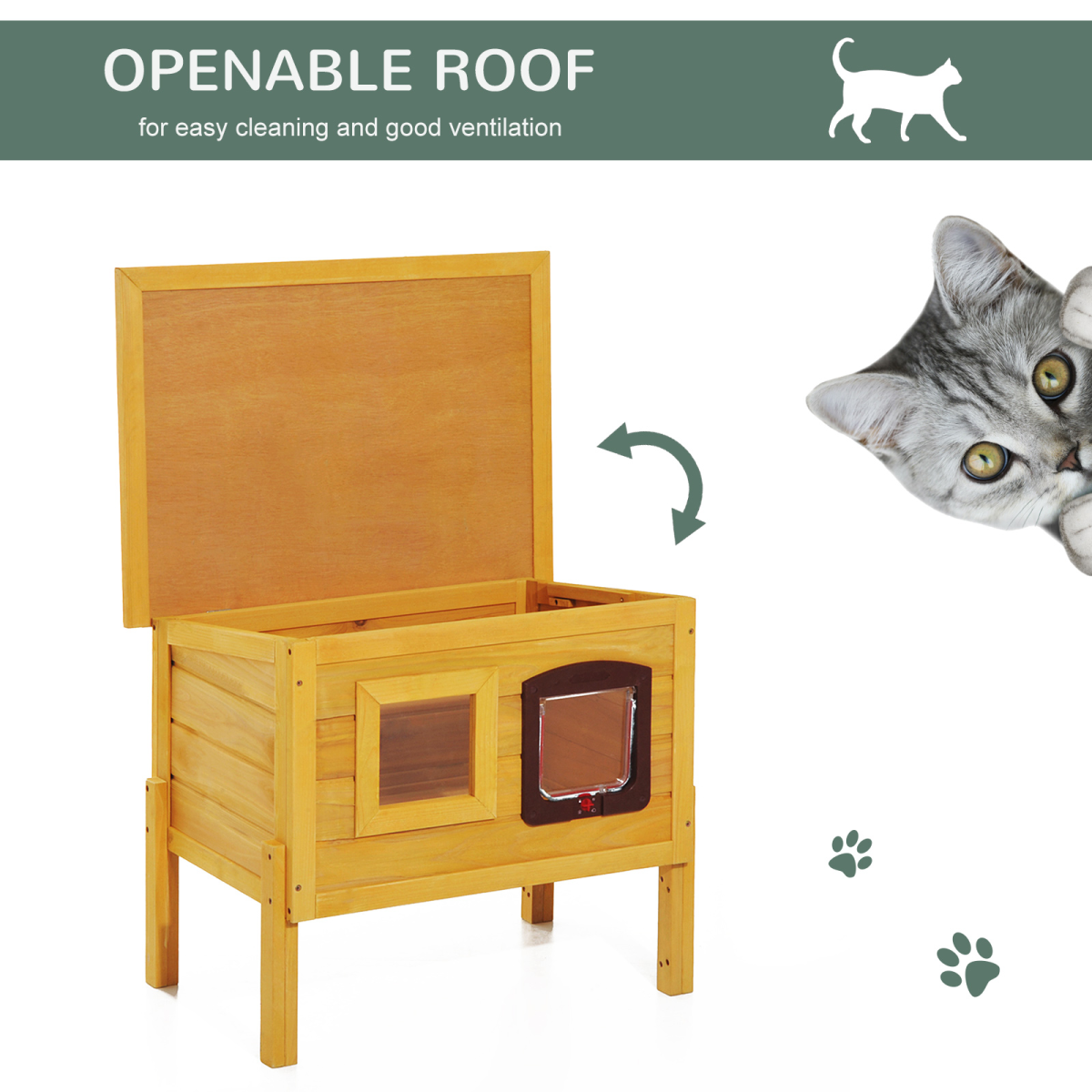 Wooden Cat House Pet Home Outdoor Waterproof Door Roof Shelter Garden