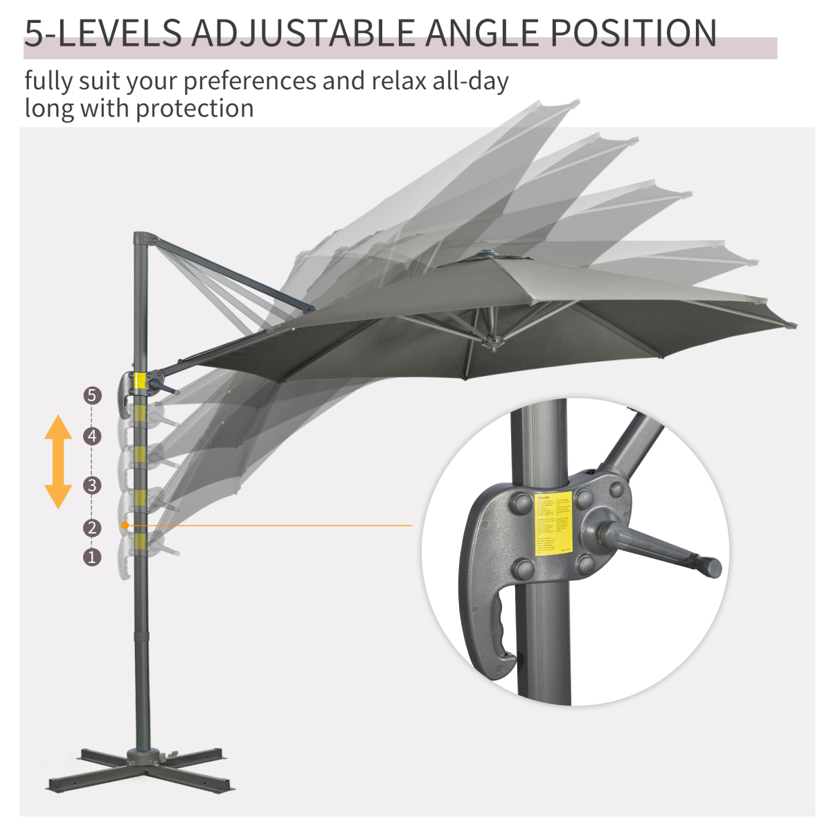 3 x 3(m) Cantilever Parasol Garden Umbrella with Cross Base Grey