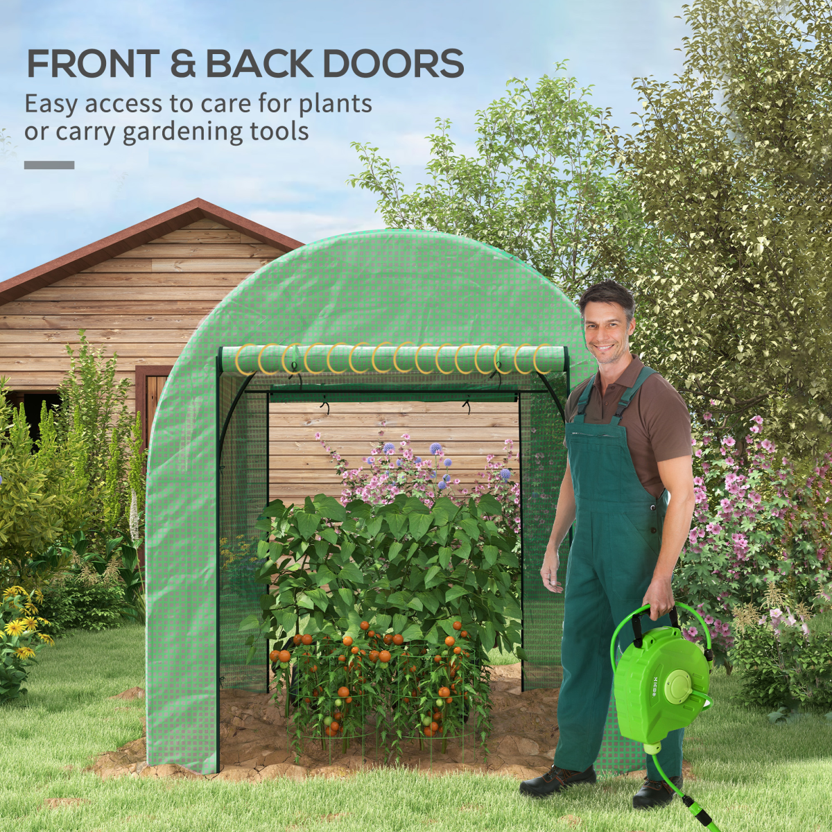 Polytunnel Greenhouse with Doors and Mesh Windows 1.8 x 1.8 x 2m