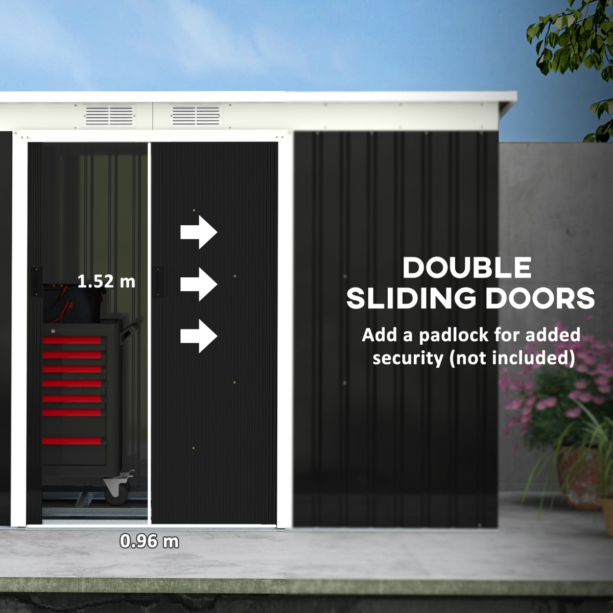 Outdoor Garden Storage Shed w/ 2 Door Galvanised Metal Grey 9 x 4FT