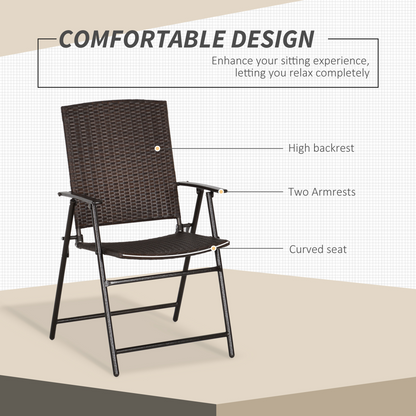 2pcs Rattan Chair Foldable Garden Furniture w/ Armrest Steel Frame