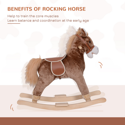 Kids Rocking Horse Wooden Plush Age 3 Children Ride On Toy Rocker Baby