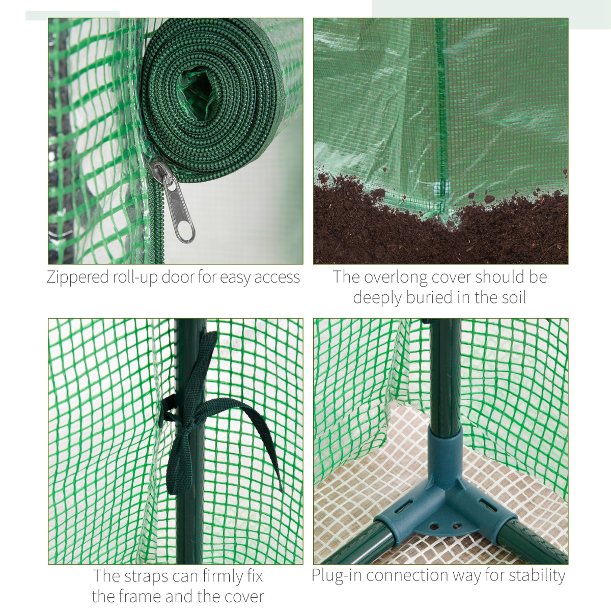 Greenhouse PE Cover w/ Zipper Roll-up Door Outdoor, Green