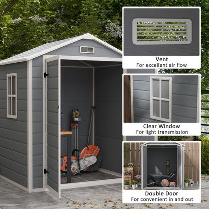 6 x 4.5ft Plastic Garden Storage Shed Grey