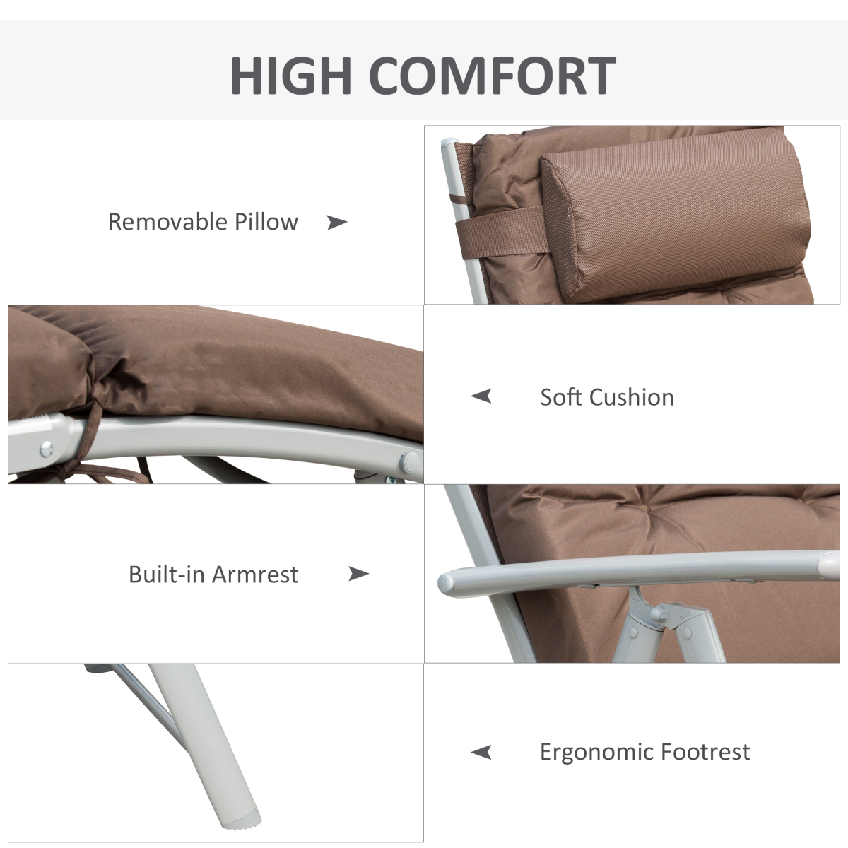 Steel Frame Outdoor Garden Padded Sun Lounger w/ Pillow Brown