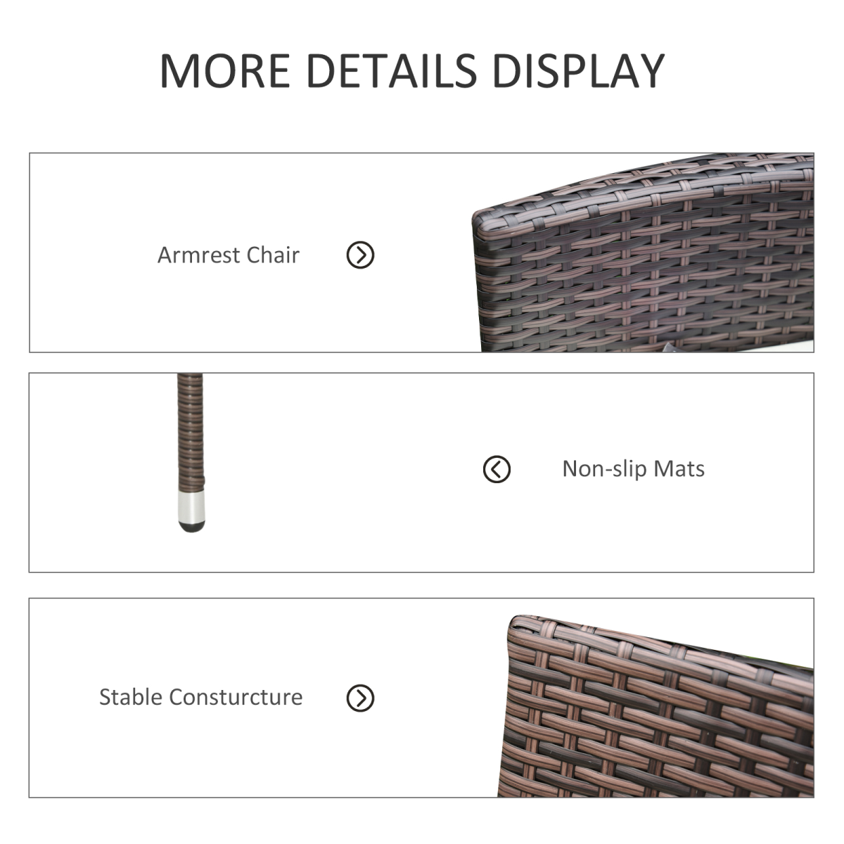 4 PC Outdoor Rattan Armchair Wicker Dining Chair Set for Garden Brown