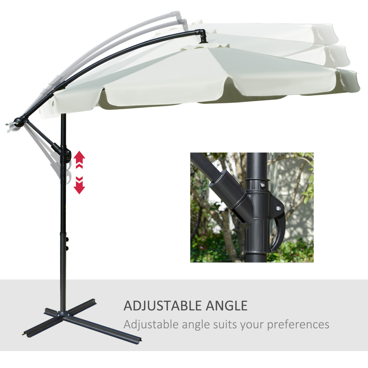 2.7m Garden Banana Parasol Cantilever Crank Cream White