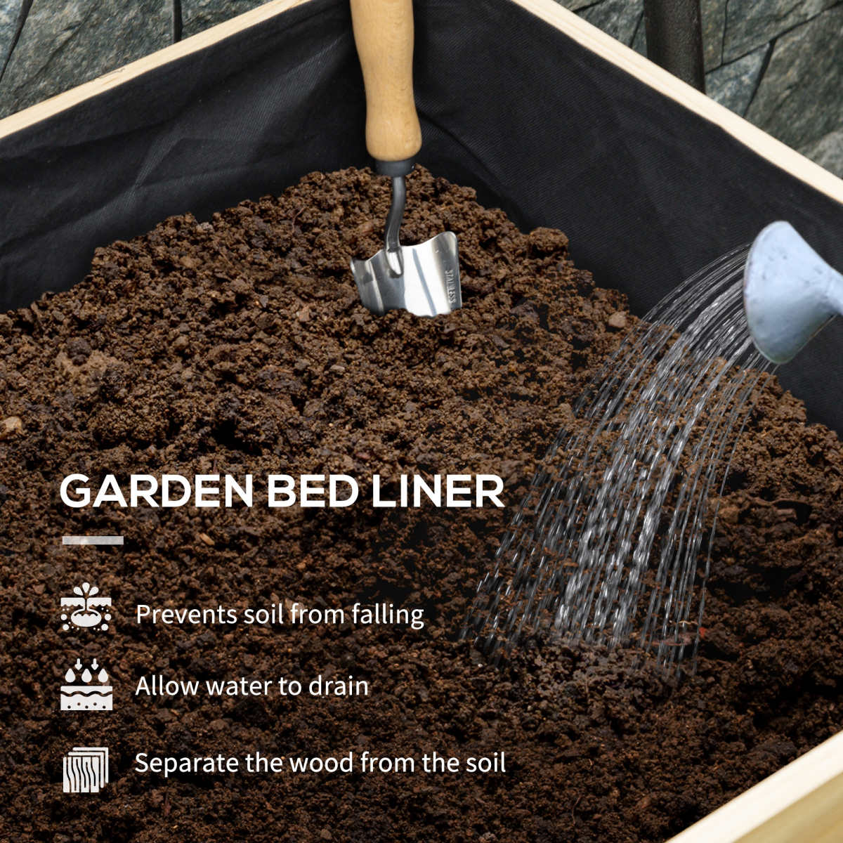 Wooden Raised Planter, Garden Bed with Greenhouse Cover and Bed Liner
