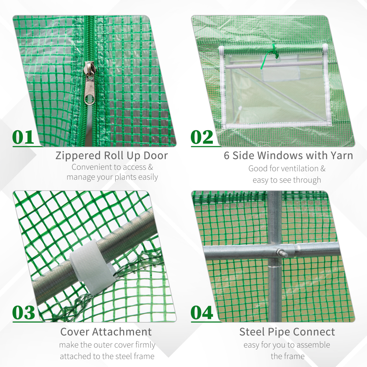 4.5m x 2m x 2m Walk-In Gardening Plant Greenhouse w/ PE Cover, Green