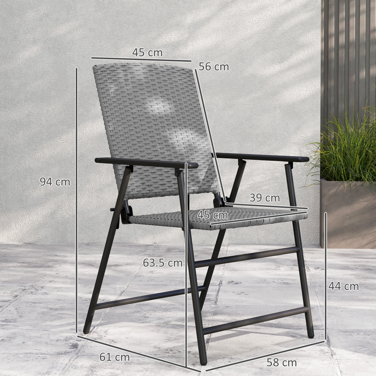 2pcs Rattan Chair Foldable Garden Furniture w/ Armrest Grey
