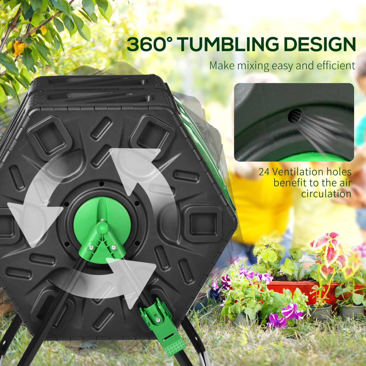 130L Compost Bin Dual Chamber Rotating Composter w/ Ventilation Holes