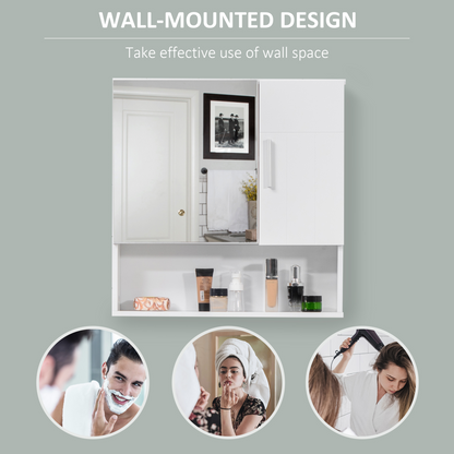 Bathroom Mirror Cabinet Wall Mount Storage Organizer w/ Door, White