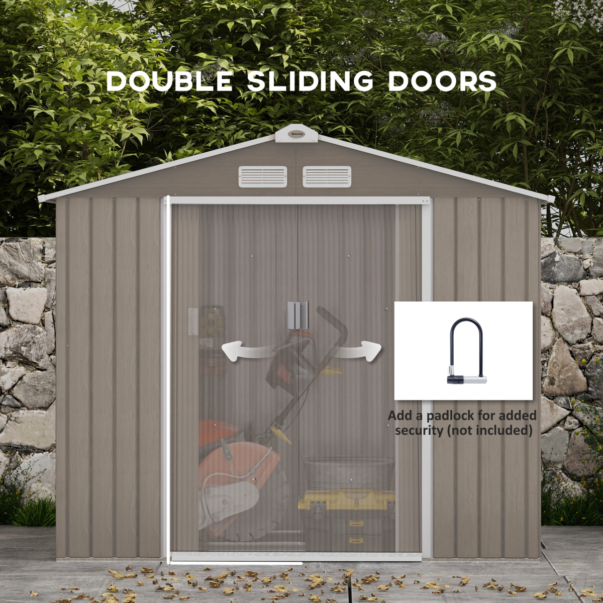 Garden Shed Storage Unit with Locking Door Floor Foundation Vent Brown