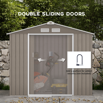 7 x 4ft Metal Garden Storage Shed Light Brown