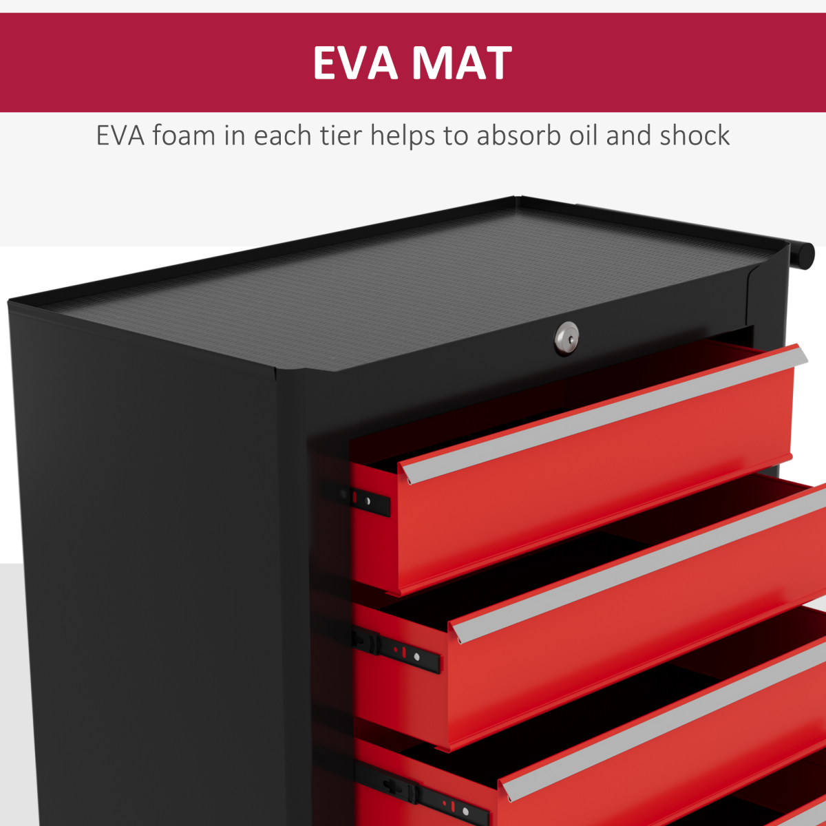 5-Drawer Tool Chest Steel Lockable Tool Storage Cabinet w/ Wheels Red
