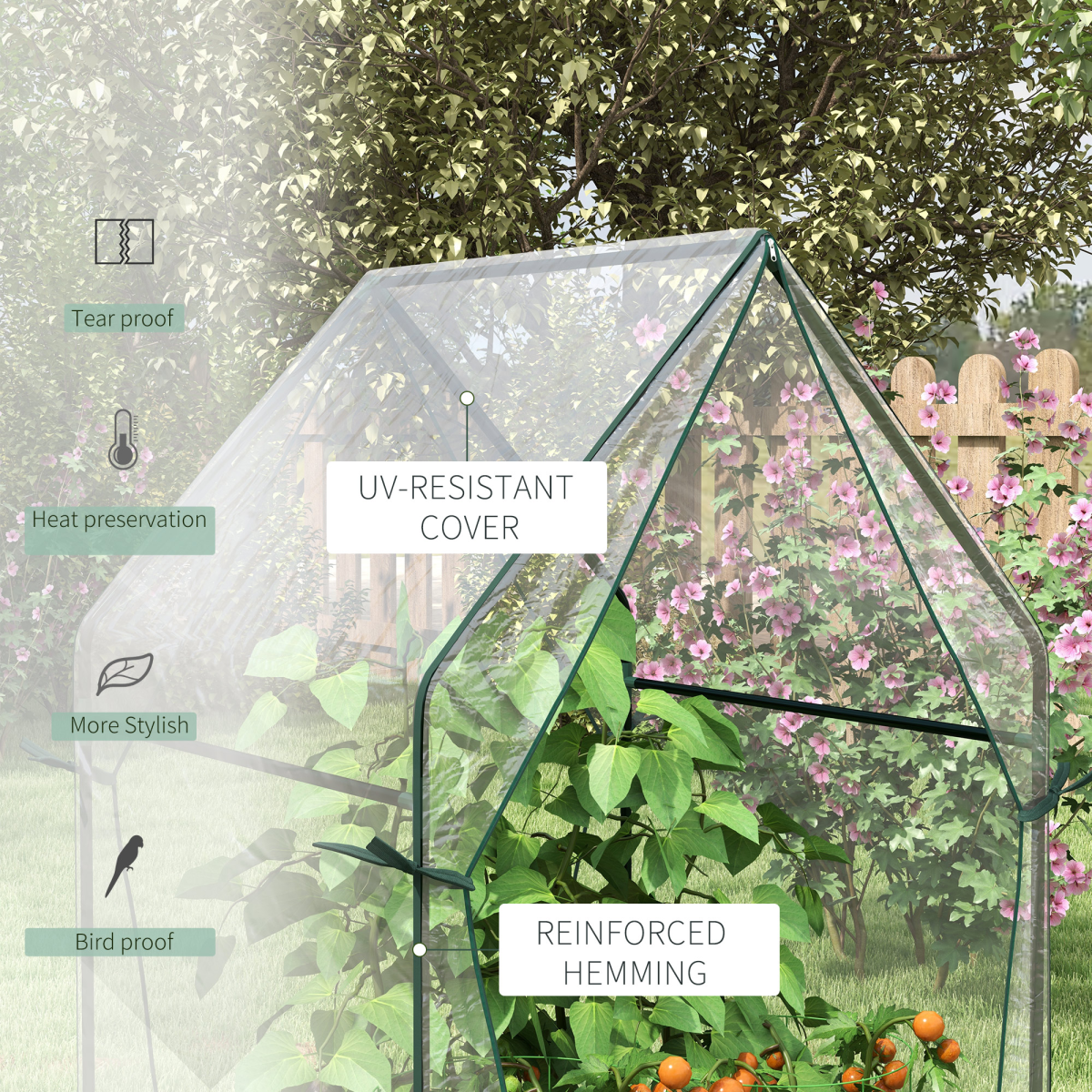 Tomato Greenhouse with 2 Zipped Doors, Outdoor Green House, Clear