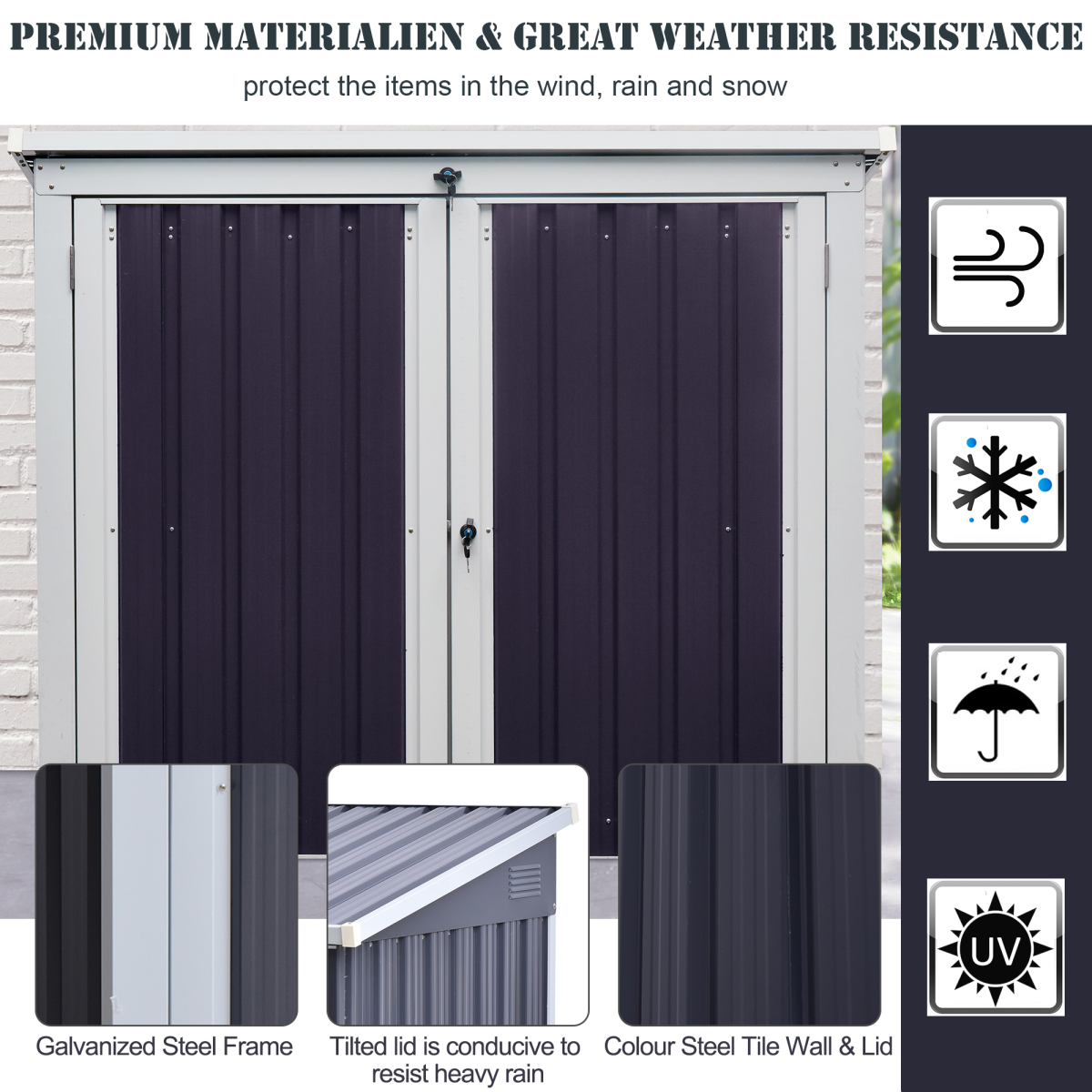 Steel Garden Storage Shed Double Door & Lid Dustbin Rubbish Cover 2