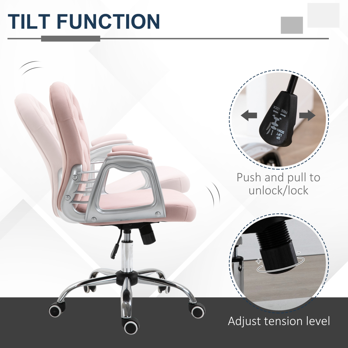 Office Chair Luxury Velour Diamond Tufted Padded Ergonomic 360 Swivel Pink