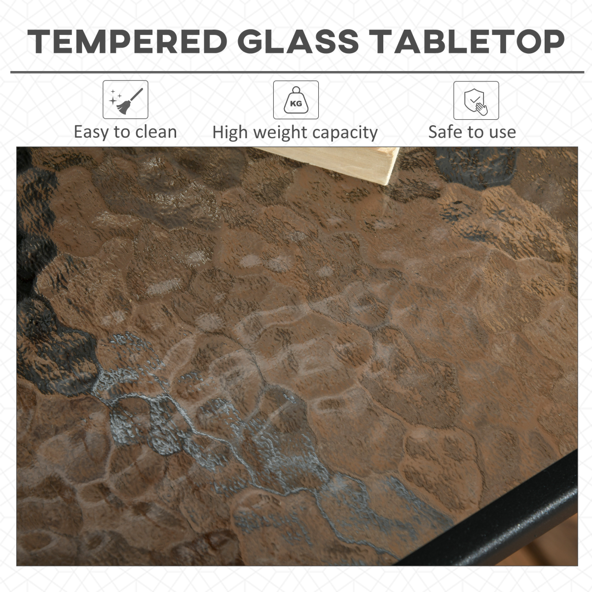 Square Patio Table, Tempered Glass Top Garden Dining Table 76 x 76cm