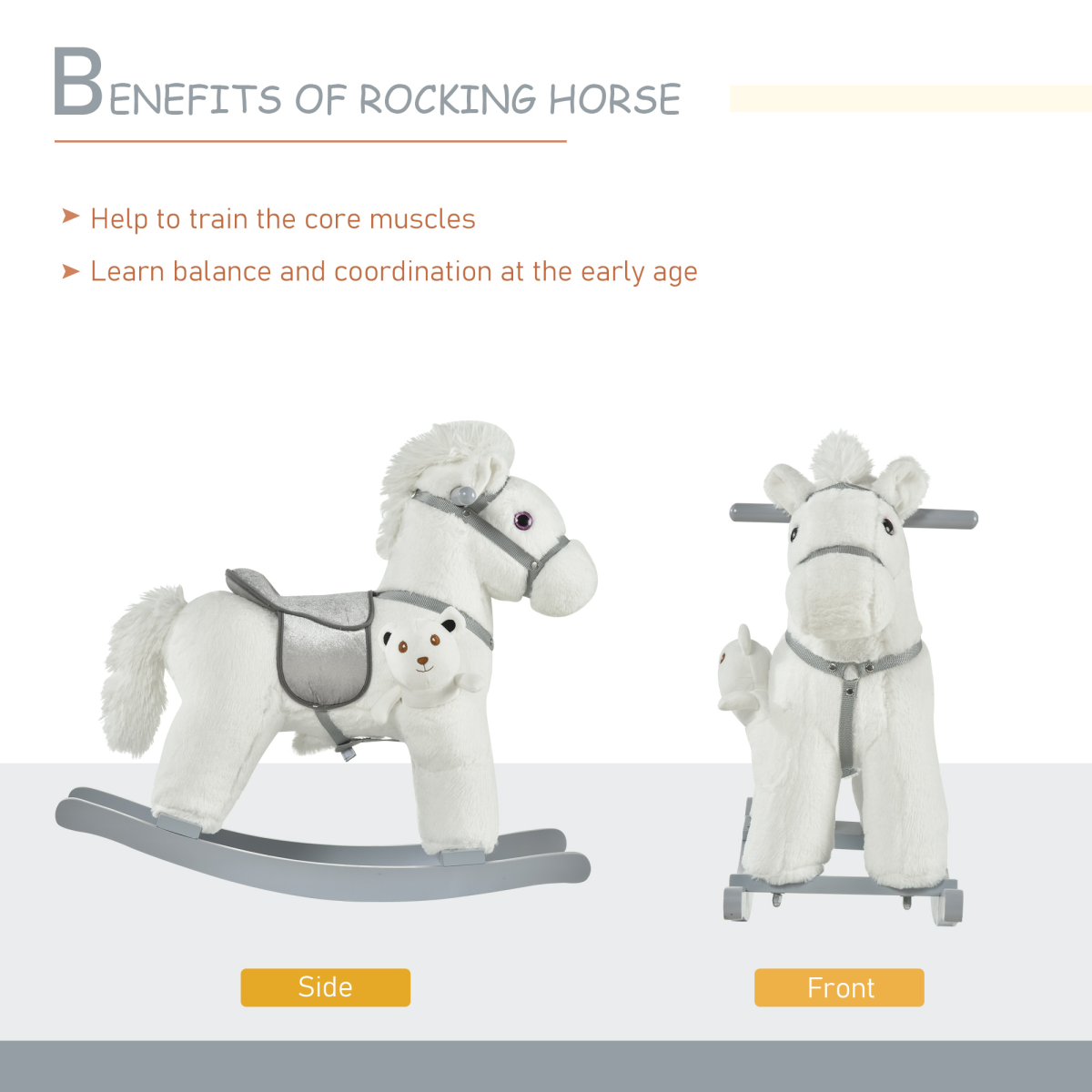 Kids Plush Ride-On Rocking Horse with Plush Toy Sound Handle Grip