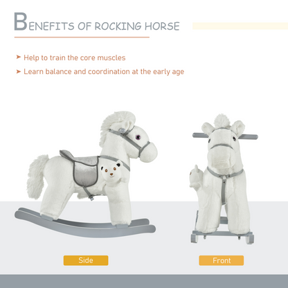 Kids Plush Ride-On Rocking Horse with Plush Toy Sound Handle Grip