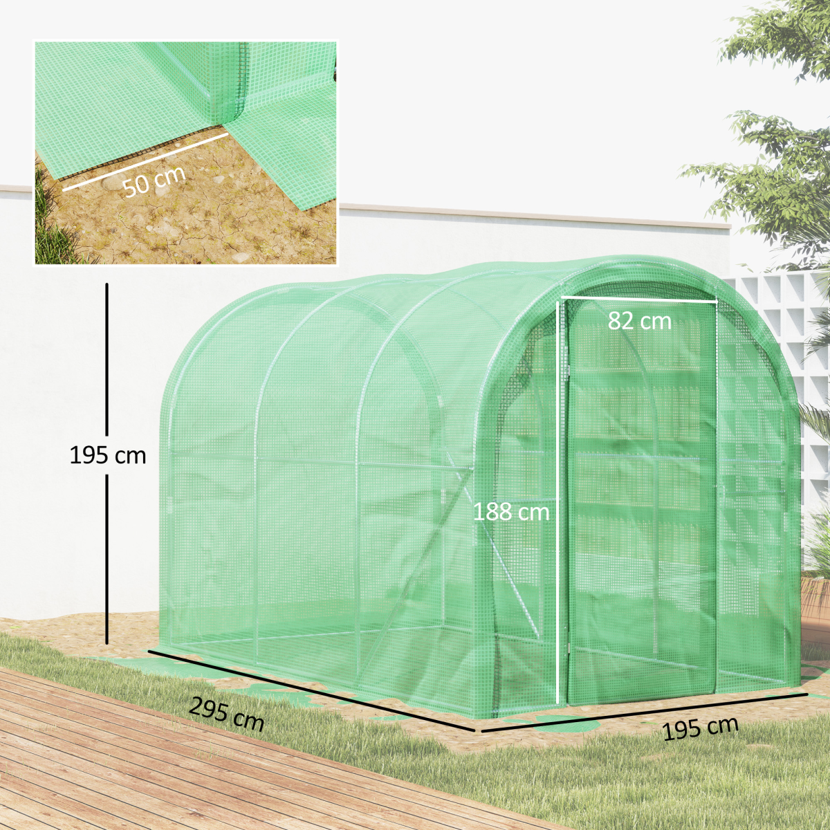 Polytunnel Greenhouse with Door, Galvanised Steel Frame 3 x 2 x 2m