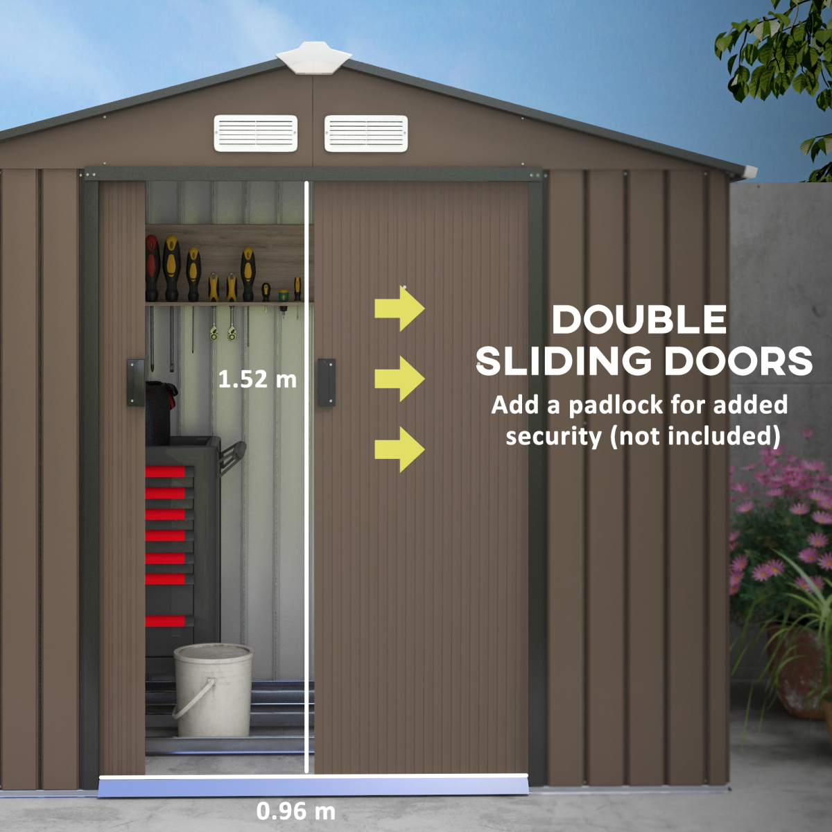 Garden Shed Storage Unit w/Locking Door Floor Foundation Vent Brown
